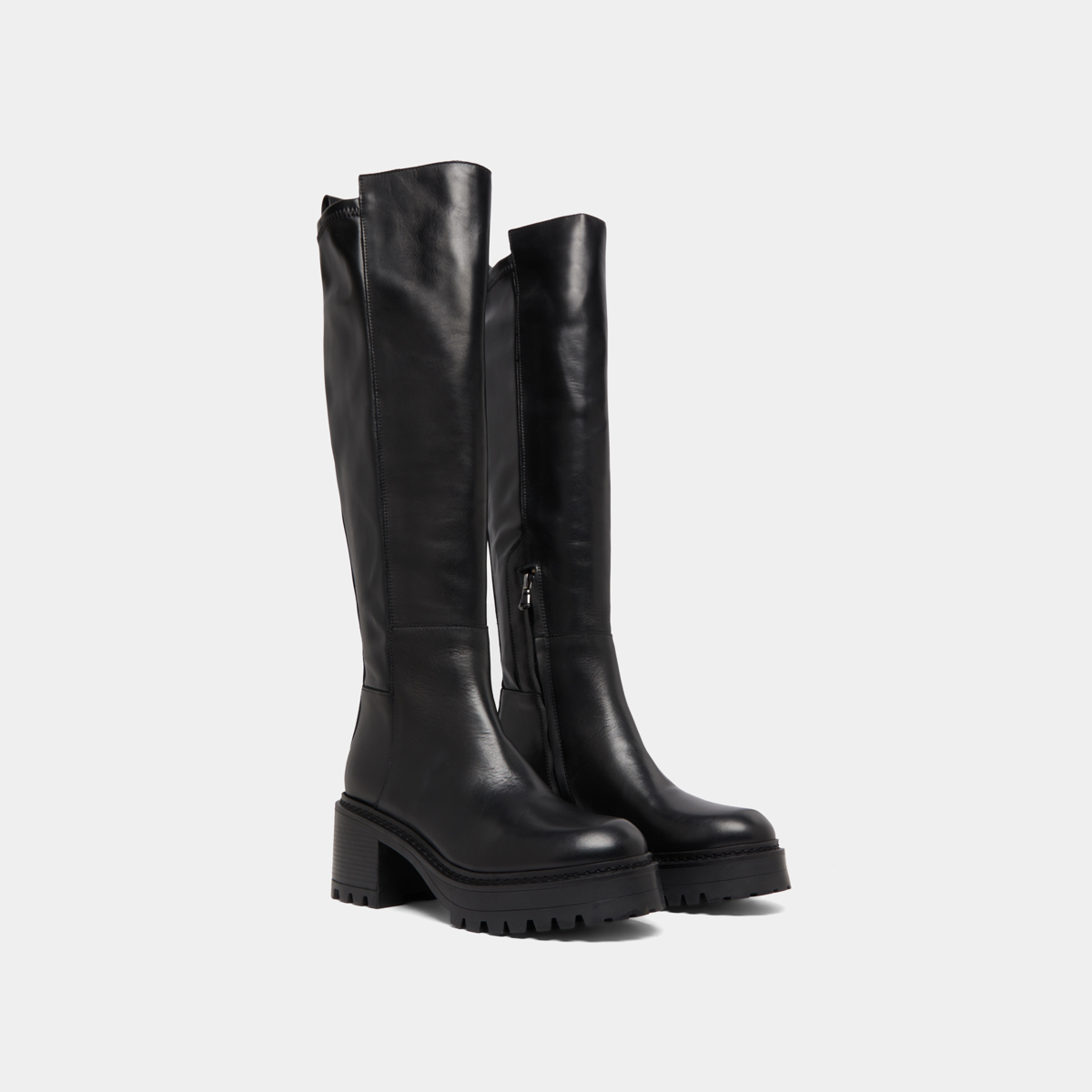 Bottes &agrave; semelles crant&eacute;es in leather and black stretch | RASTA