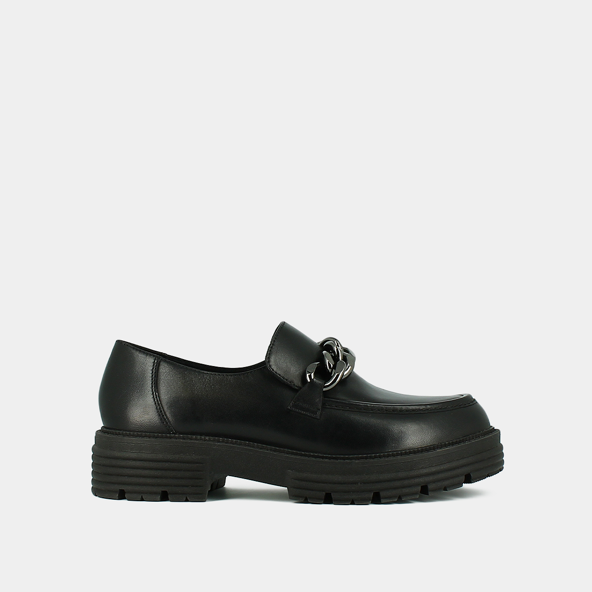 Loafers with chains and notched soles in black leather | ANTONY