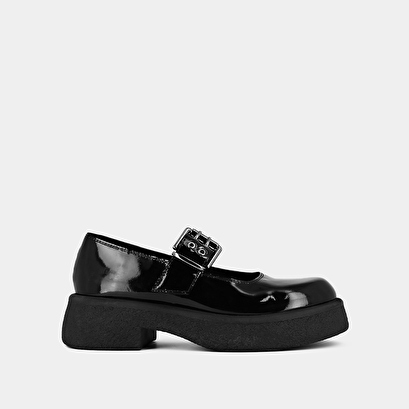 Babies with platforms, buckles and round toes in black patent | ruche