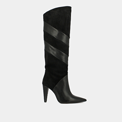 High boots with pointed toes in black suede and leather | biaggio
