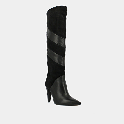 High boots with pointed toes in black suede and leather | biaggio