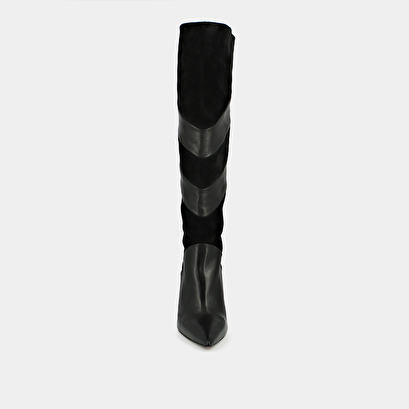 High boots with pointed toes in black suede and leather | biaggio