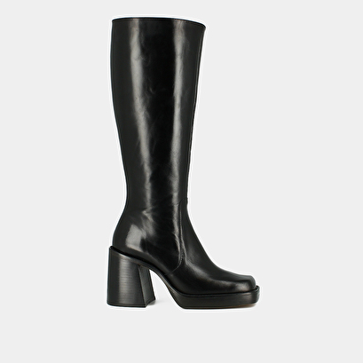 High boots with thick heels and square toes black leather calf size M | BONBON