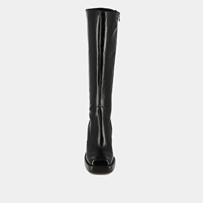 High boots with thick heels and square toes black leather calf size M | BONBON
