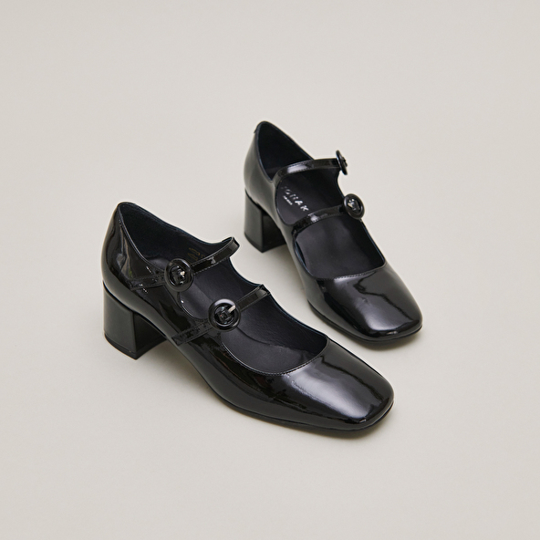 Babies with double straps and rounded toes in black patent | DELOU