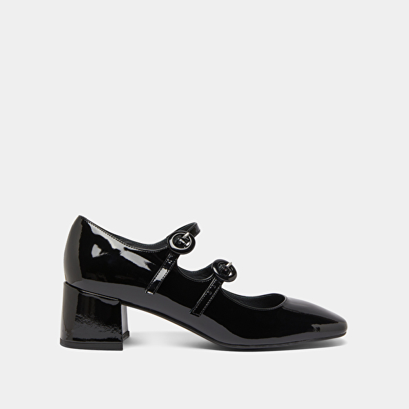 Babies with double straps and rounded toes in black patent | DELOU