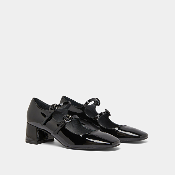 Babies with double straps and rounded toes in black patent | DELOU