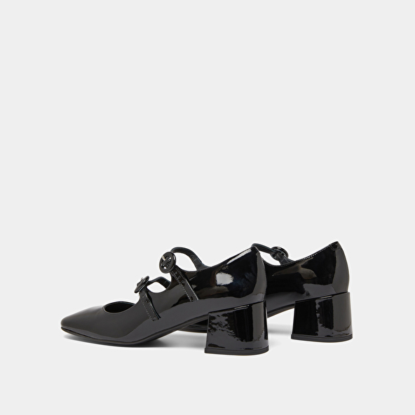 Babies with double straps and rounded toes in black patent | DELOU