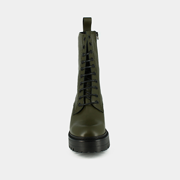 Platform boots with laces in glazed khaki leather | RUMBA