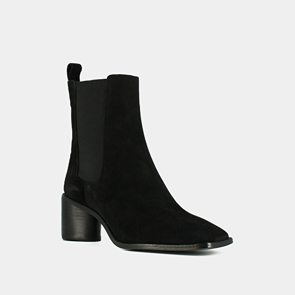 Mid-heeled ankle boots with square toes and elastics in black suede | BERGAMOTE