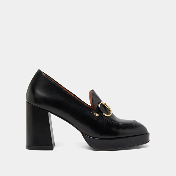 Mocassins à talons et mors in black shiny leather | VIRGILE