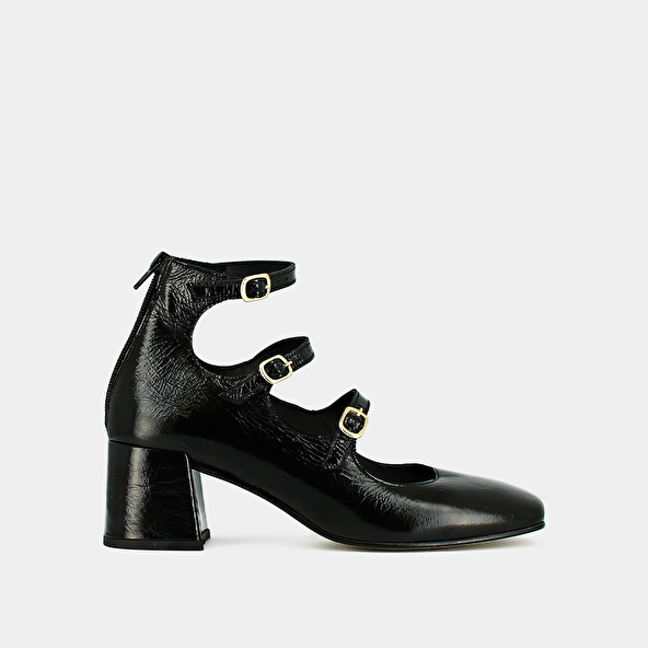 Straps and heels in black shiny leather | ARENA