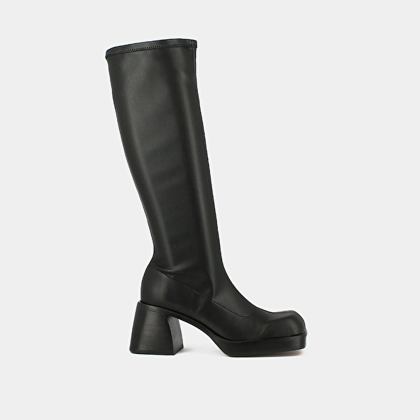 High boots with square toes in black textile | BALLOT