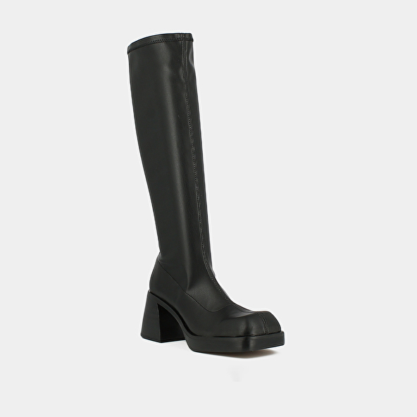High boots with square toes in black textile | BALLOT