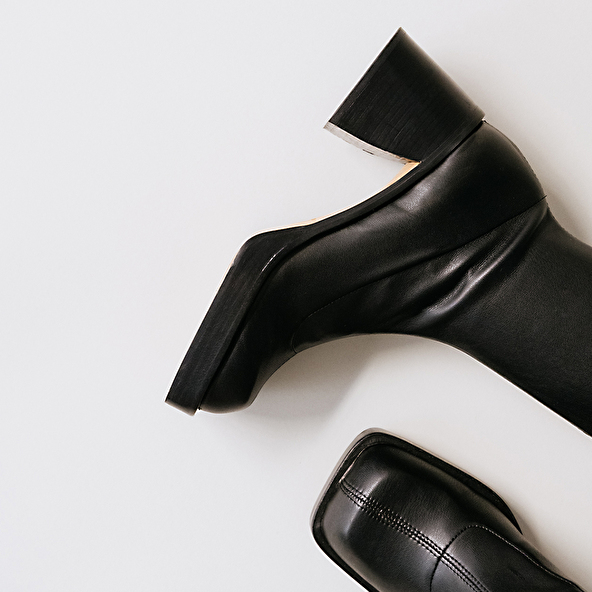 High boots with square toes in black textile | BALLOT