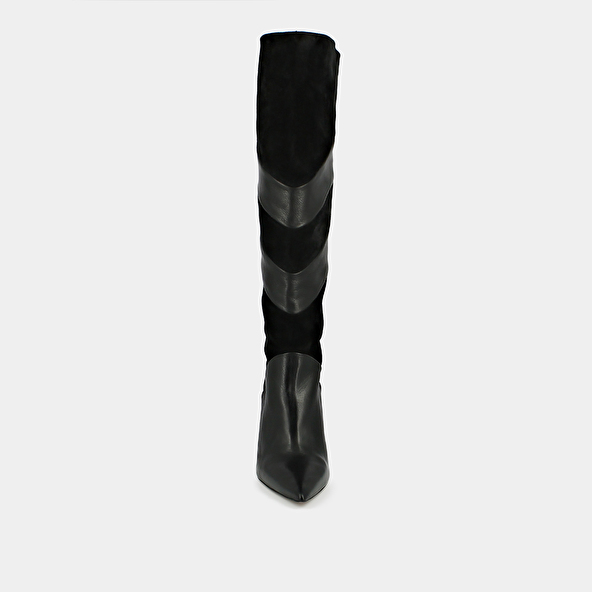 High boots with pointed toes in black suede and leather | BIAGGIO