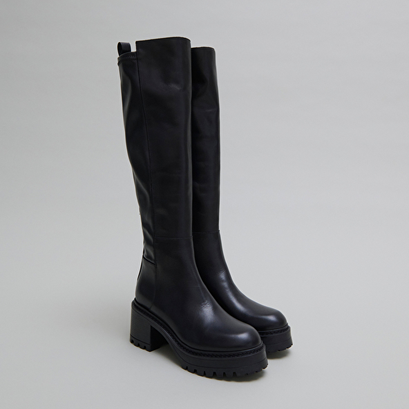 Bottes &agrave; semelles crant&eacute;es in leather and black stretch | RASTA