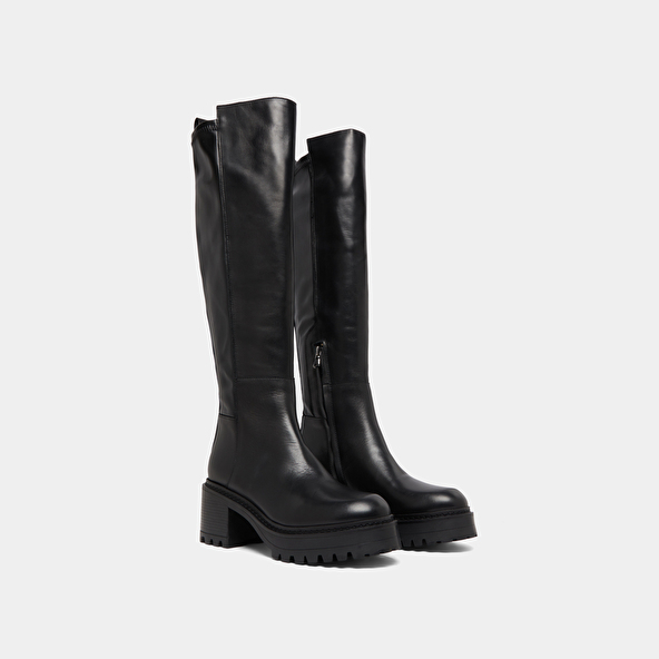 Bottes &agrave; semelles crant&eacute;es in leather and black stretch | RASTA