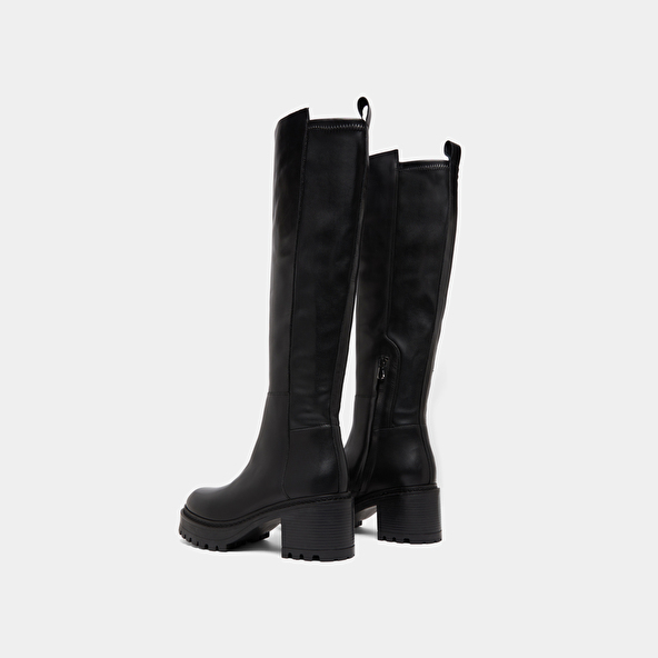 Bottes &agrave; semelles crant&eacute;es in leather and black stretch | RASTA