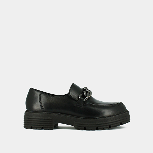 Loafers with chains and notched soles in black leather | ANTONY