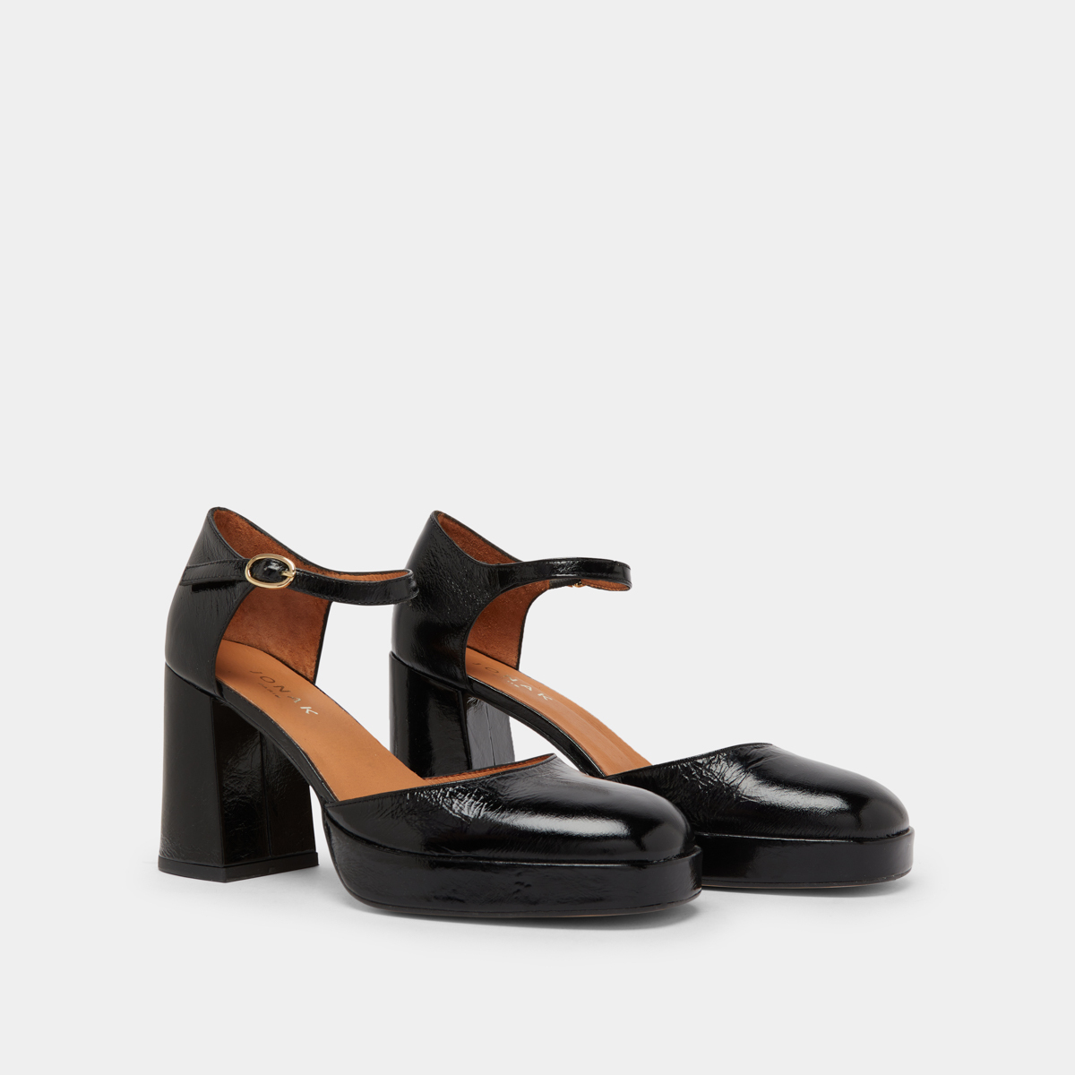 Heeled square-toe baby shoes in black shiny leather | VERO