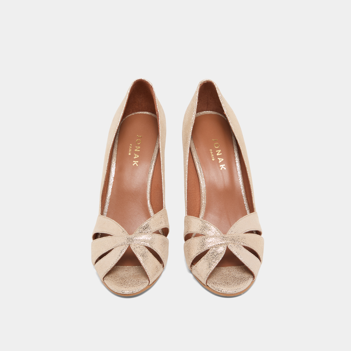Open toe pumps in platinum lamine velvet | DALBO