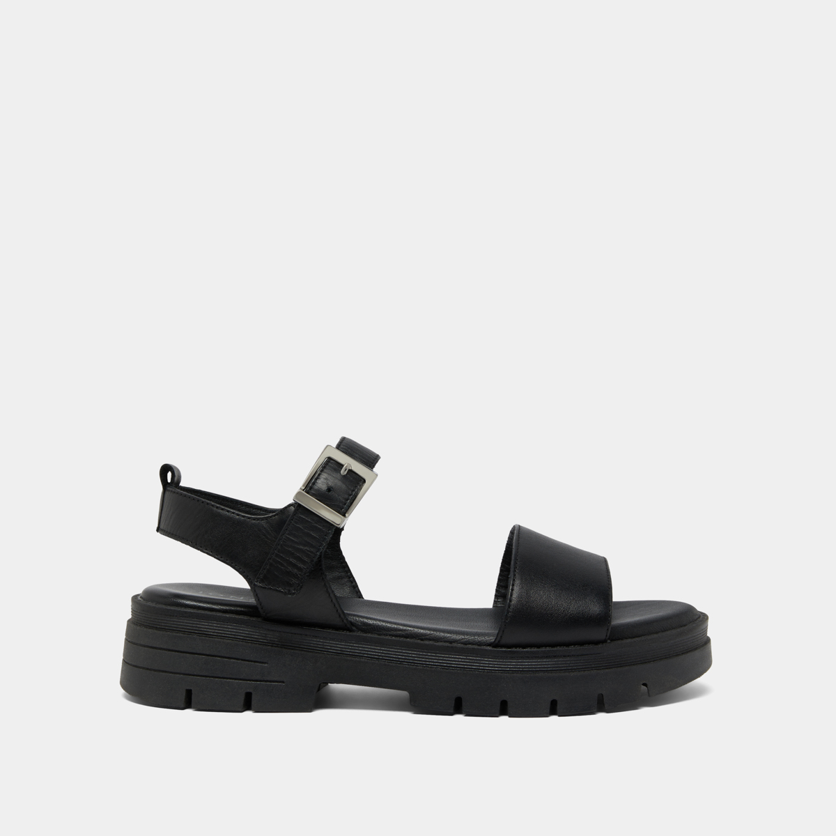 Platform sandals with straps in black leather | ASK