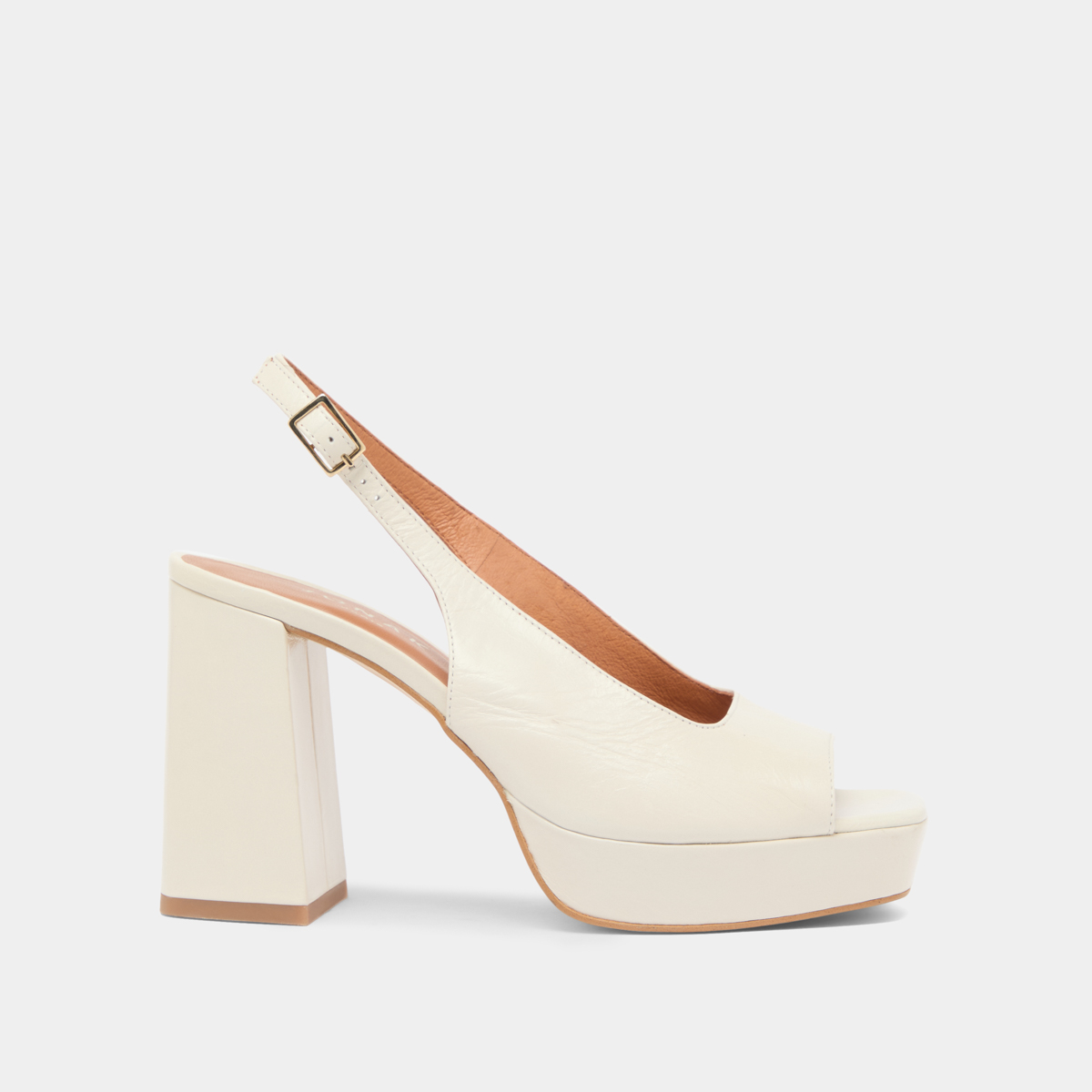 Square toe pumps with high heels in ecru aged leather | VLAD
