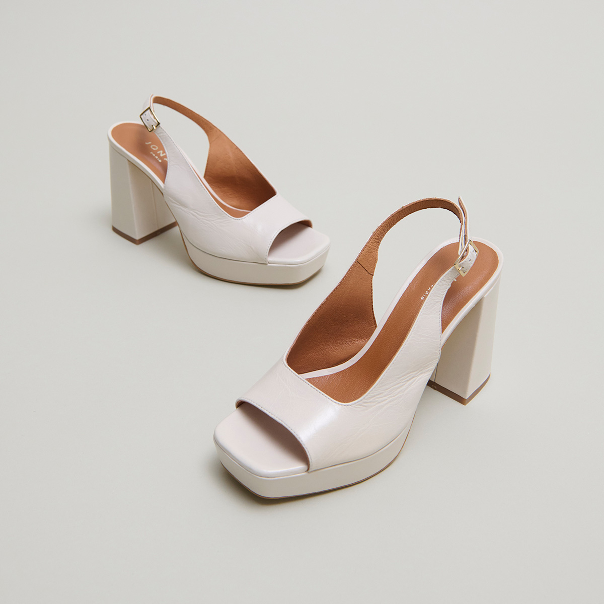 Square toe pumps with high heels in ecru aged leather | VLAD
