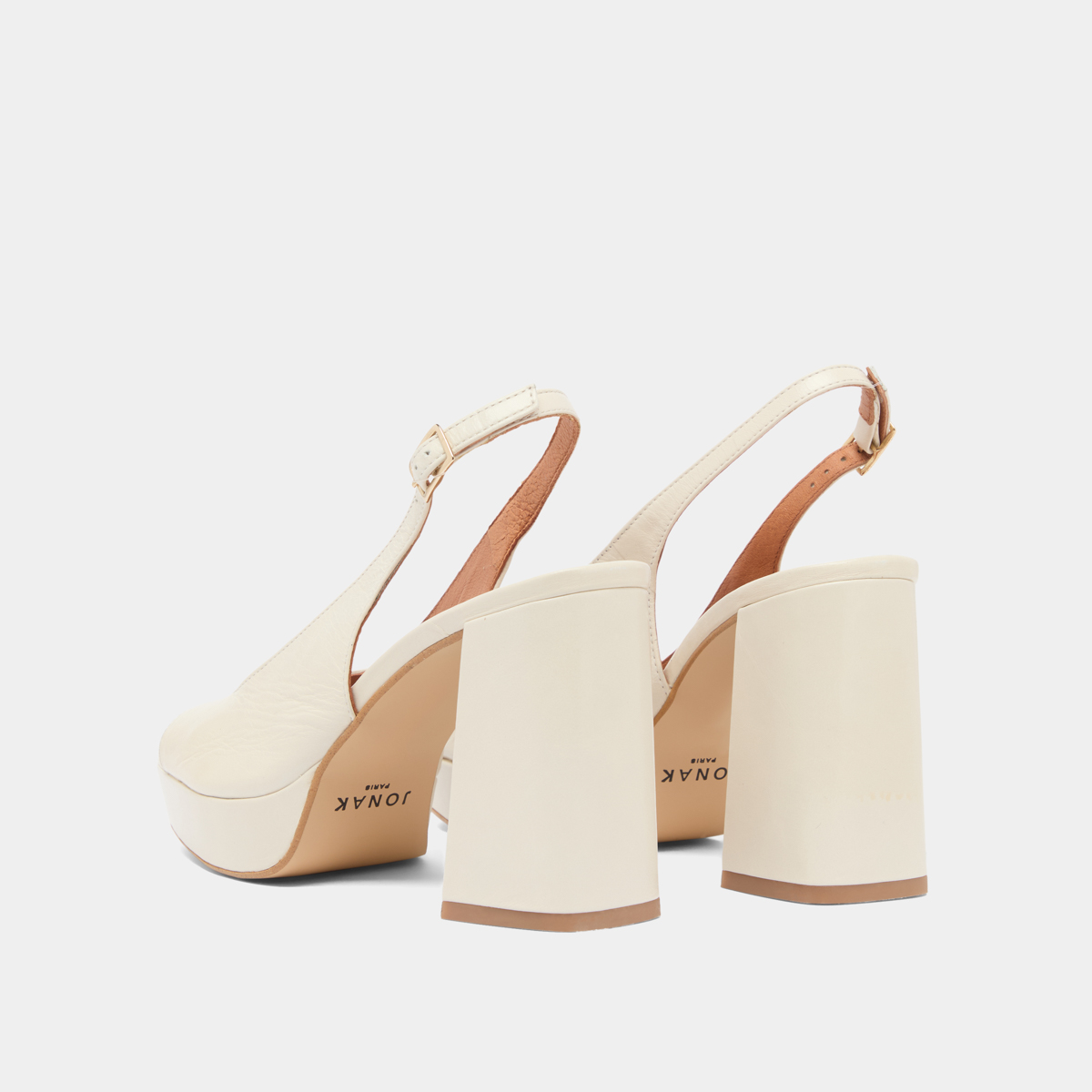 Square toe pumps with high heels in ecru aged leather | VLAD