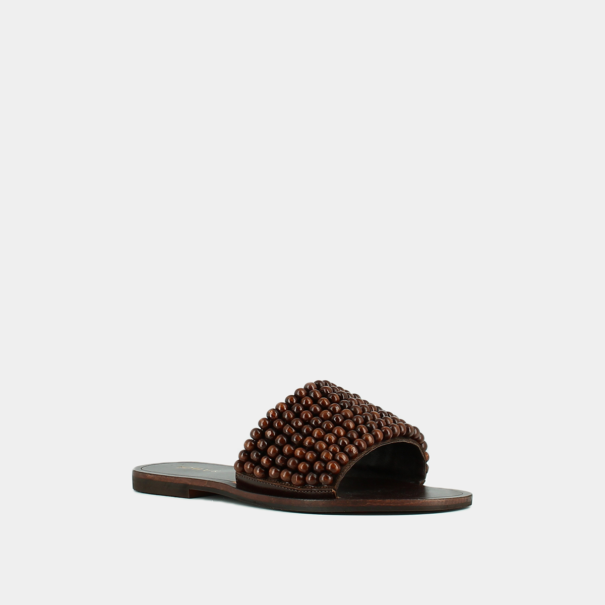 Flat mules with pearls in brown leather | WALK