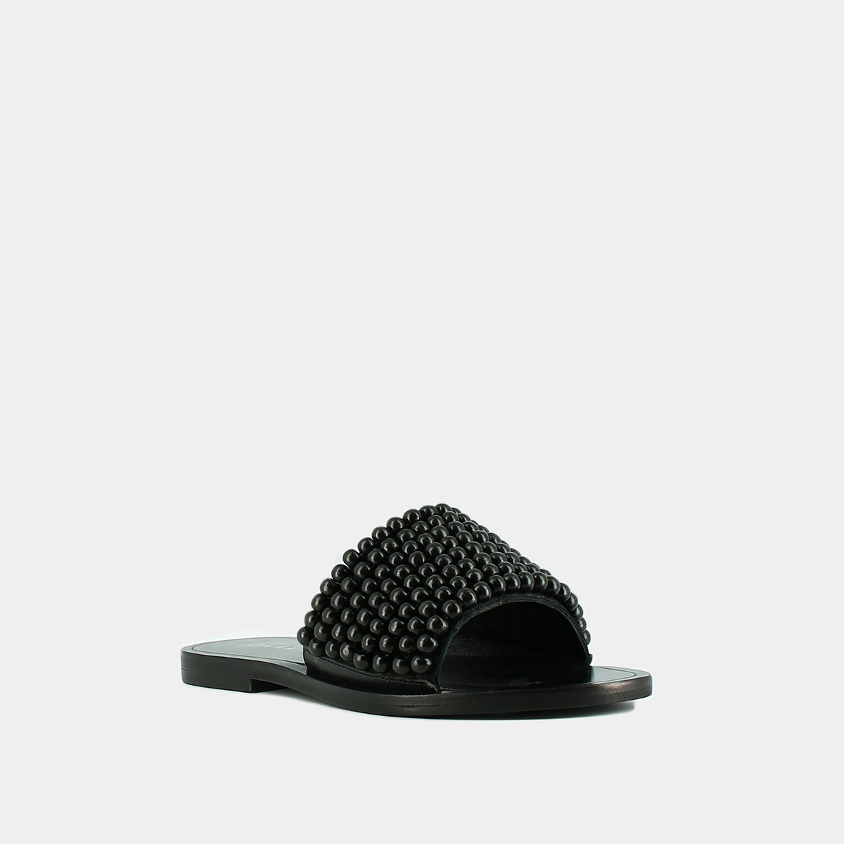 Flat mules with pearls in black leather | WALK