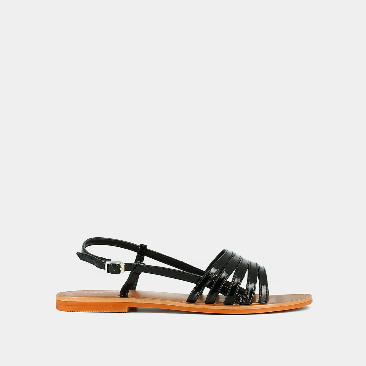 Strappy sandals with open toes in black patent | WROOM