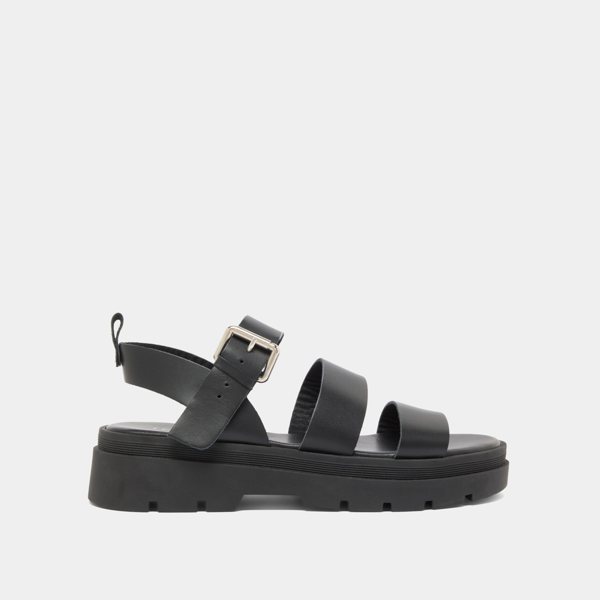 Platform sandals with buckles in black leather | PRIAME