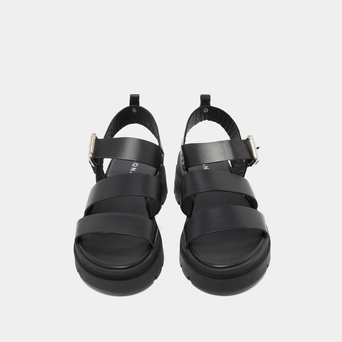 Platform sandals with buckles in black leather | PRIAME