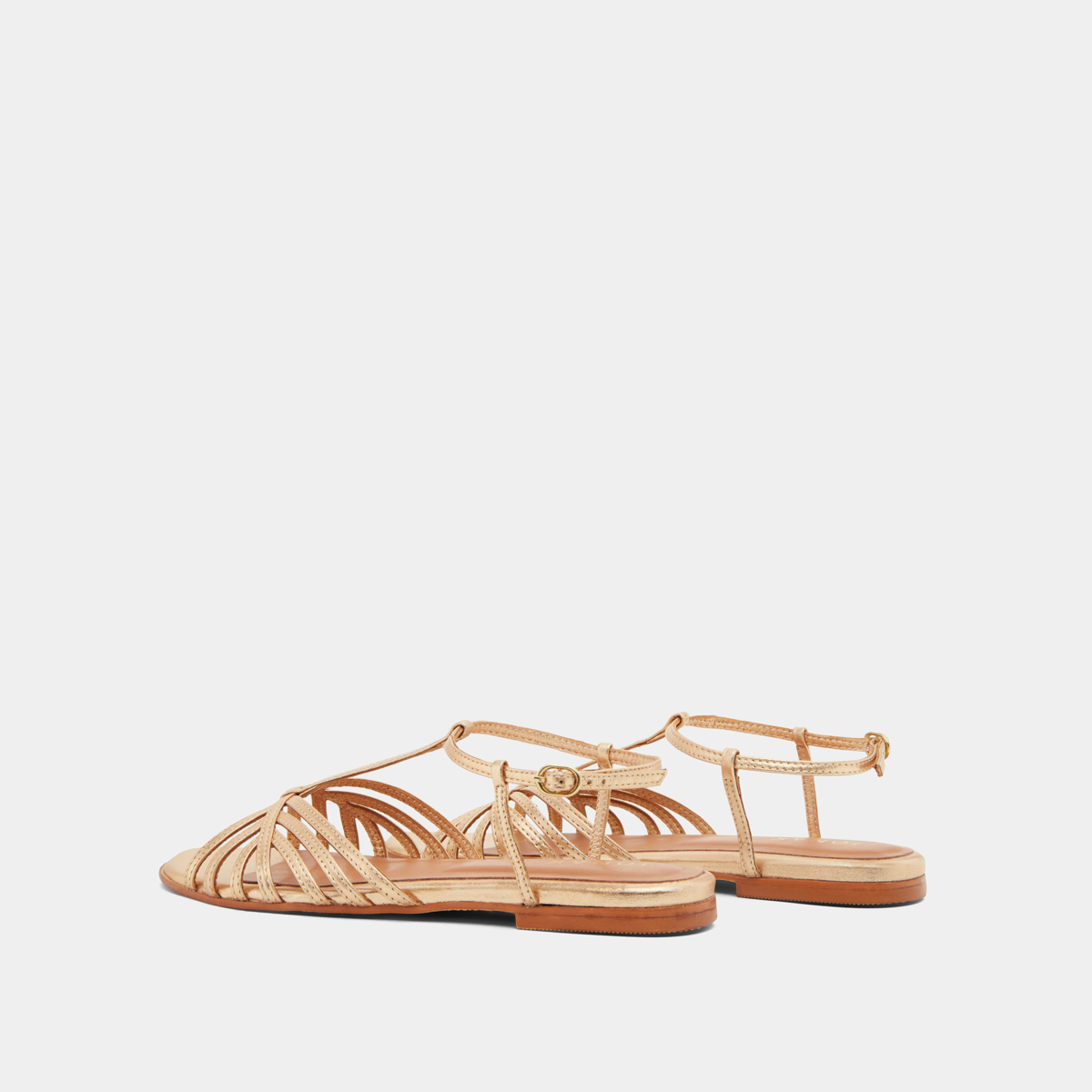 Strapped sandals in gold metallic leather | WALLONIE