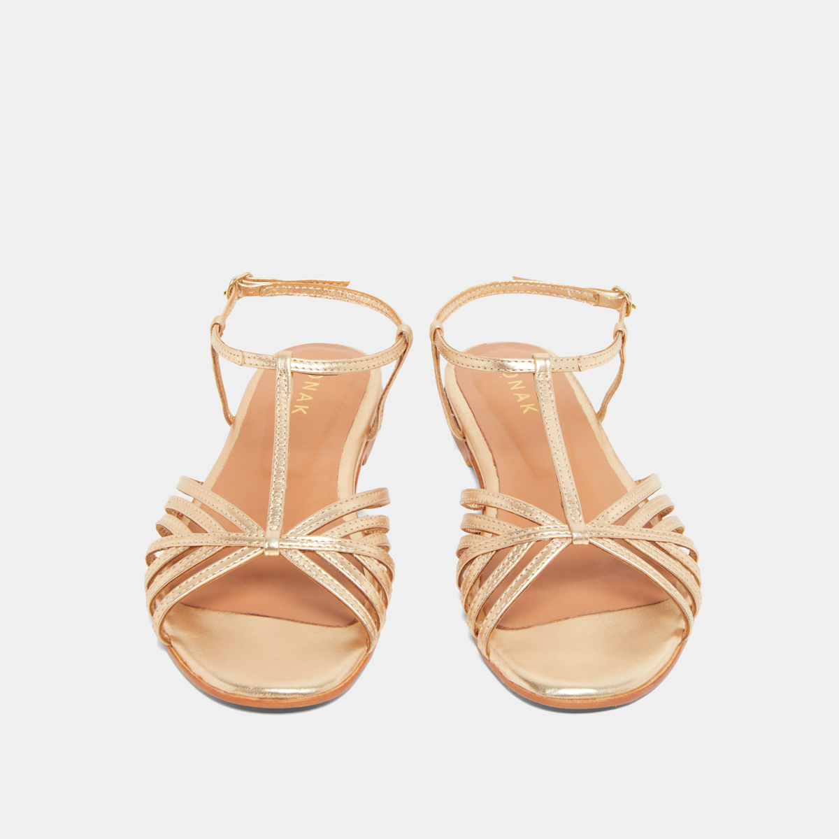 Strapped sandals in gold metallic leather | WALLONIE