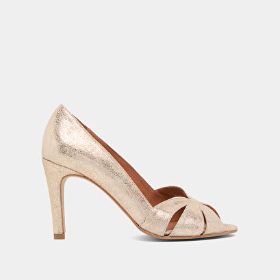 Open toe pumps in platinum lamine velvet | dalbo