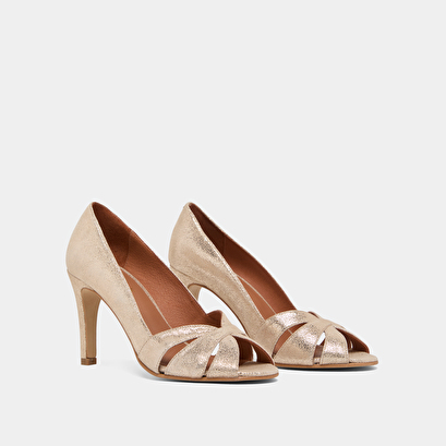 Open toe pumps in platinum lamine velvet | dalbo