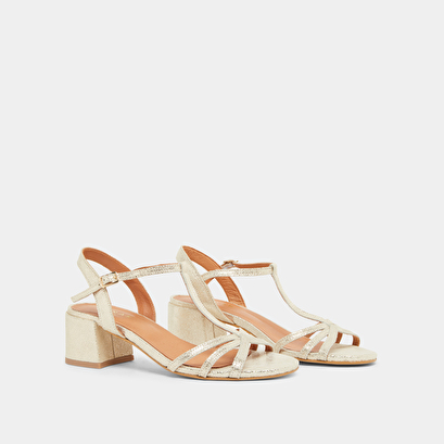 Sandals with heels and open toes in platinum laminated velvet | adelia