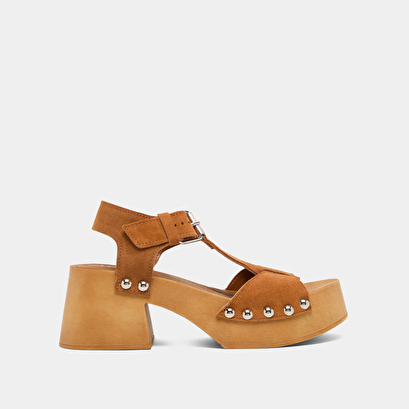 Platform sandals with open toe in a cognac suede | ELEONORE