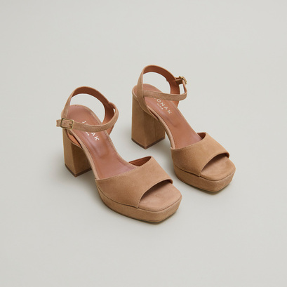 High heel sandals with open toe in camel velvet | vlada