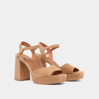 High heel sandals with open toe in camel velvet | vlada