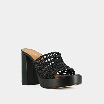 Openwork platform mules in black raffia | juliette