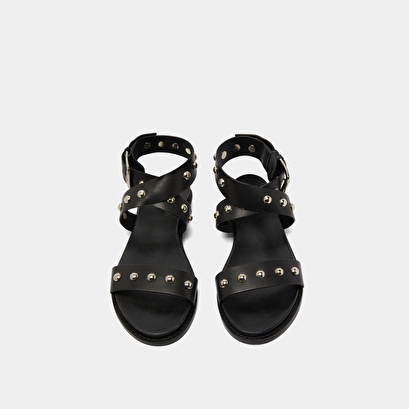 Cross-strap sandals in black leather | WINDOWS