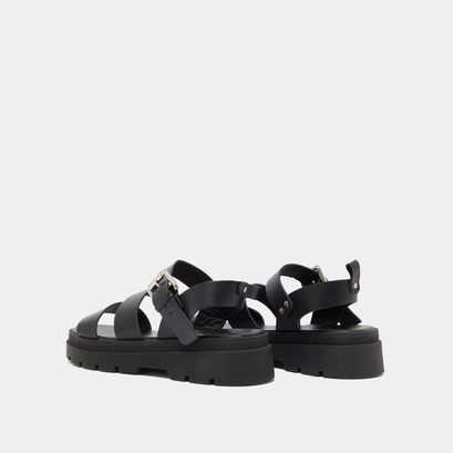 Platform sandals with buckles in black leather | priame