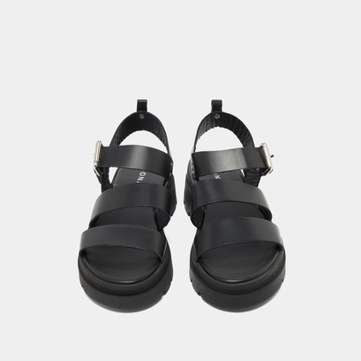 Platform sandals with buckles in black leather | priame