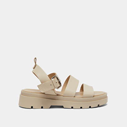 Platform sandals with buckles in ecru leather | PRIAME