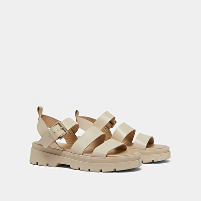 Platform sandals with buckles in ecru leather | PRIAME