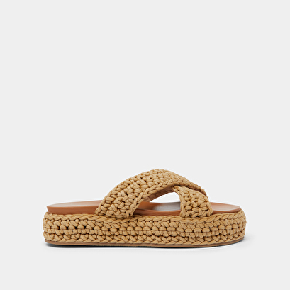 Platform mules with crossed straps in beige rope | WALDER